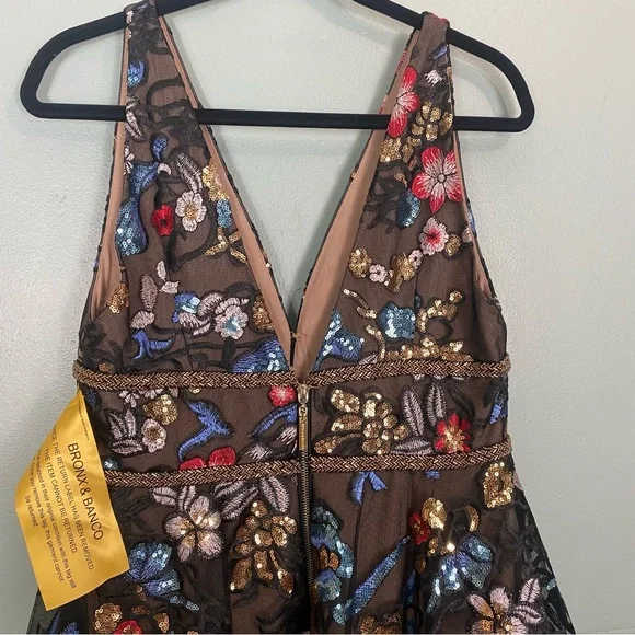 Bronx & Banco Paradise Sequin Lace Flared Dress Embellished Floral Sz L‎ 8 - Picture 7 of 9